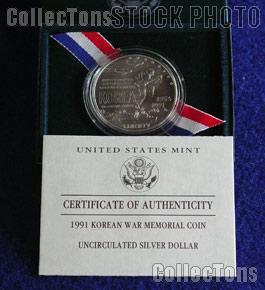 1991-D Korean War Memorial Commemorative Uncirculated (BU) Silver Dollar