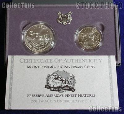 1991 Mount Rushmore Commemorative 2 Coin Uncirculated (BU) Set