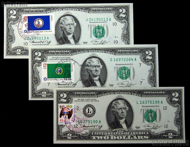 Two Dollar Bill Green Seal FRN "First Day Cover" April 13, 1976 Series 1976 US Currency Good or Better