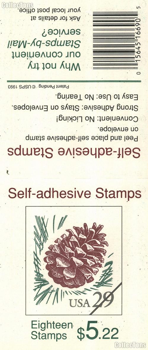 1993 Pine Cone -  Flora and Fauna Series 29 Cent US Postage Stamp Unused Booklet of 18 Scott #2491a