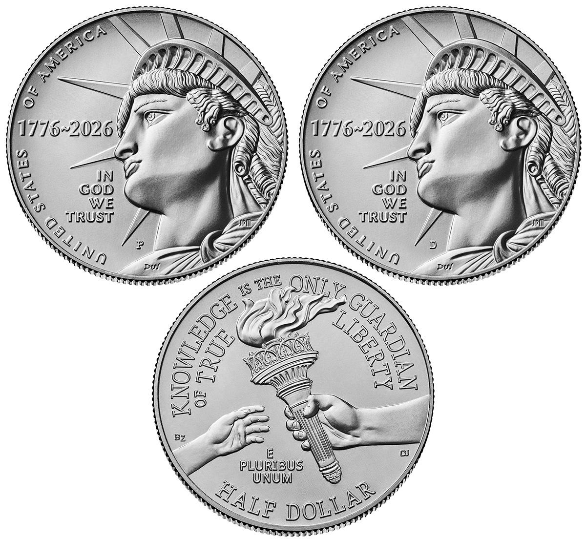 2026 P & D Liberty Half Dollars GEM BU 2025 Semiquincentennial