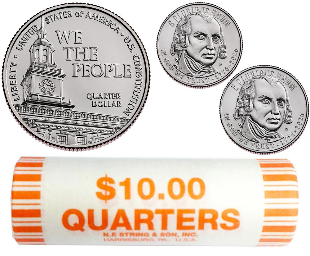 2026 P & D U.S. Constitution Semiquincentennial Quarter ROLLS GEM BU